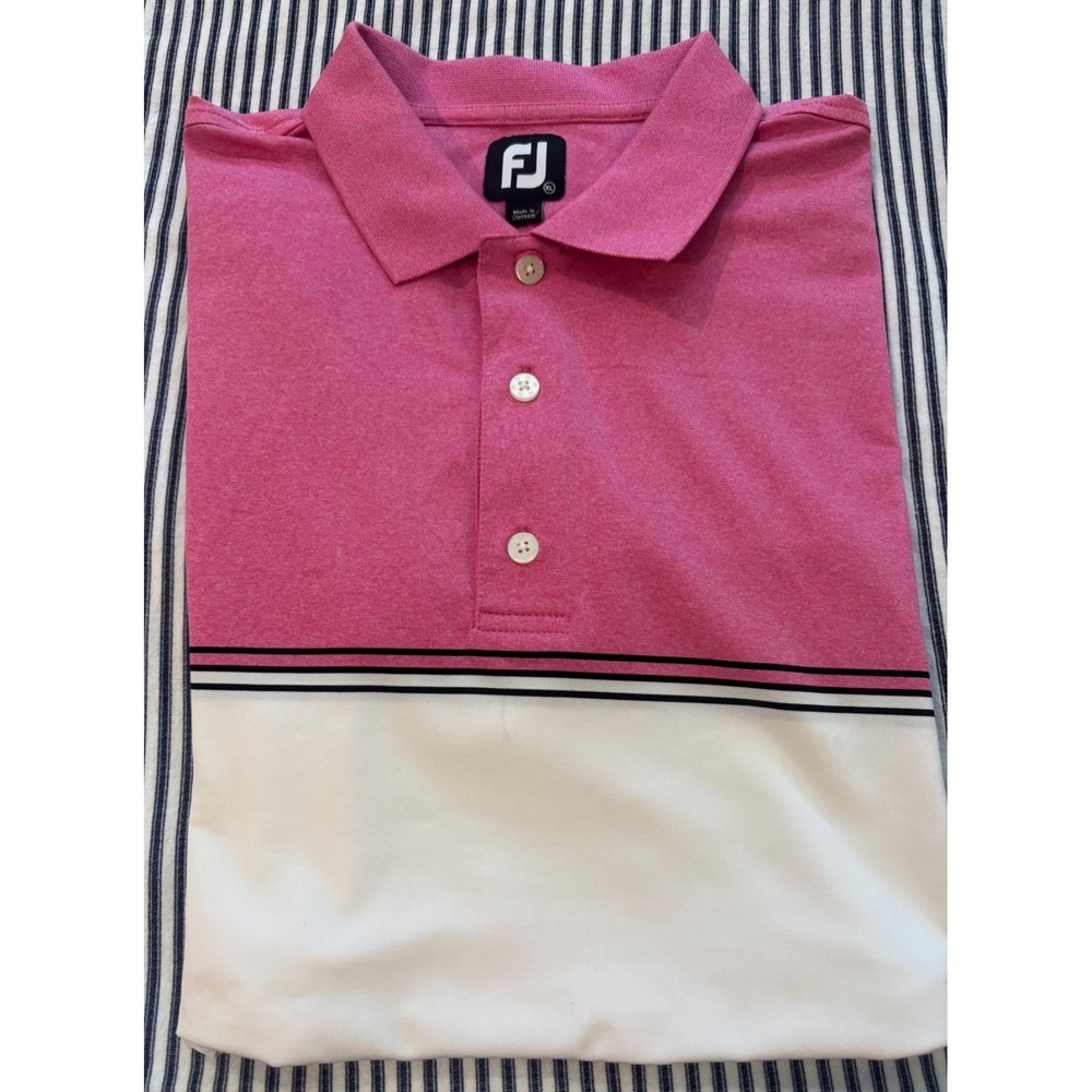 Footjoy FJ Polo Golf Shirt Mens XL Short Sleeve Collar  Bubblegum Pink and White